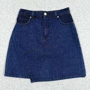 BLDWN Denim Skirt Womens 26 Andie Asymmetric‎ Hem Jean Mini Made USA Blue Enigma